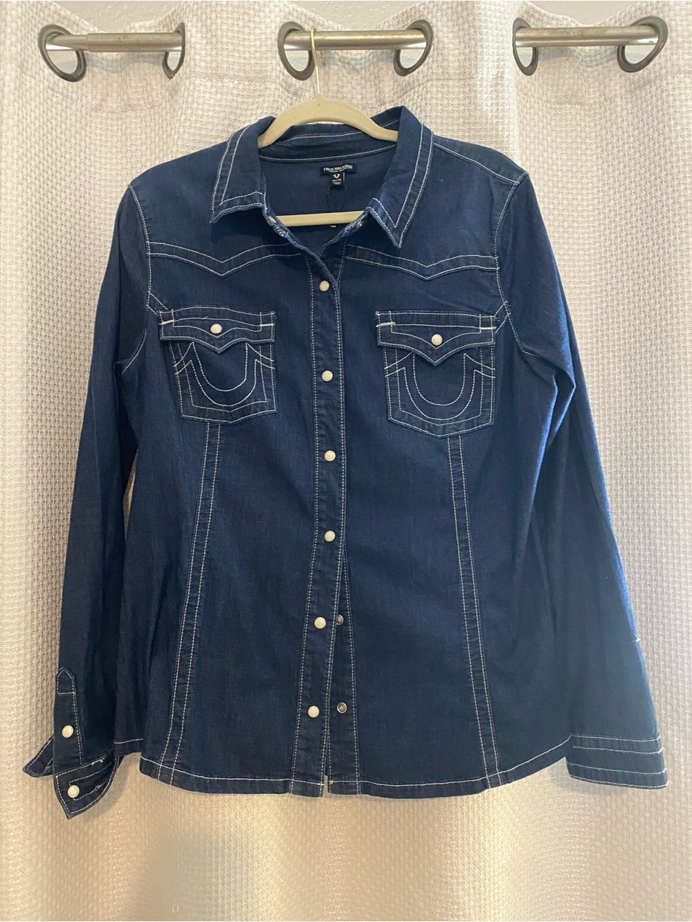 Women’s Dark Blue Denim Snap-Front Shirt - Unknown Brand